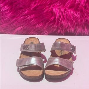 MEPHISTO Metallic Silver Adjustable Sandals